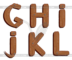 Wooden initial letters GHIJKL - vector clipart