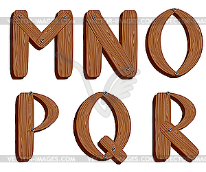 Wooden initial letters MNOPQR - vector image