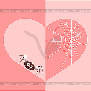 Web in the form of heart and spider - vector clipart