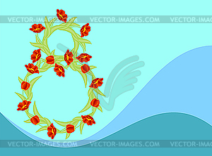 Ornate red tulips as number eight - vector clip art