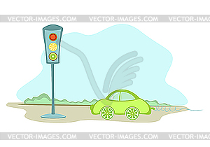 Машины и светофоры - цветной векторный клипарт