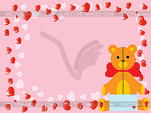 Valentine`s teddy bear on pink - vector image