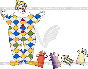 The clown with gift - vector clipart