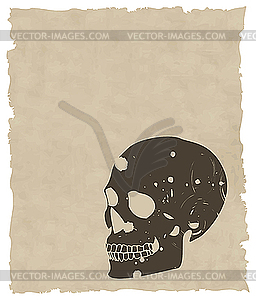 Brown grunge skull on old paper - vector image