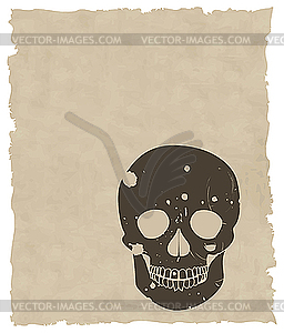 Brown grunge skull on old paper - vector clip art