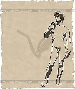 Sculpture david on old paper - vector clipart