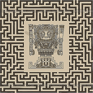 Mayan and inca tribal symbols on maze - vector image