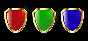 Set red blue and green shield - vector image