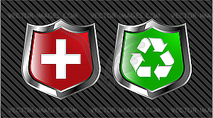 Set red and green shield - vector image