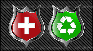 Set red and green shield - vector clip art