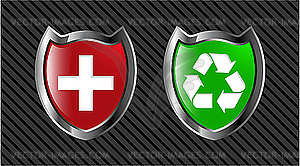 Set red and green shield - royalty-free vector clipart