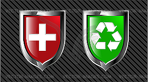 Набор - красный и зеленый щиты - стоковое векторное изображение