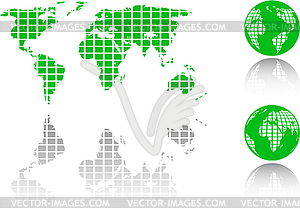 Green world map and globe - vector clip art