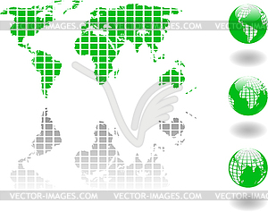 Зеленая карта мира и мира - графика в векторном формате
