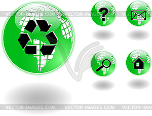 Green world map and globe - vector image