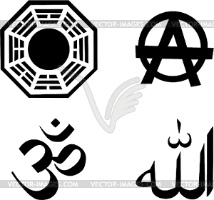 Набор религиозных символов - черно-белый векторный клипарт