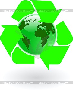 Green world globe with recycling symbol - vector image