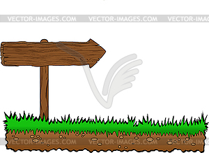 Wooden arrow on grass - vector image