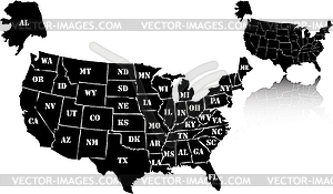 Черный набор карт США - векторное графическое изображение