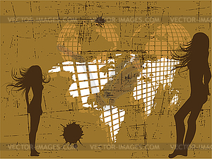 Retro grunge world map - vector clipart