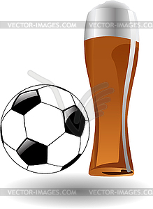 Glass of beer with soccer ball - vector image