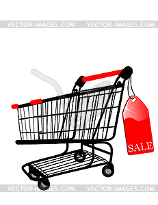 Shopping cart with Sale label - vector clipart