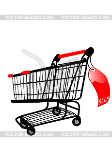 Shopping cart with Sale label - color vector clipart