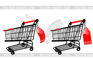 Shopping cart with Sale label - vector clip art