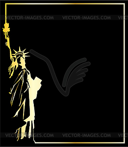Gold statue of liberty on black background - vector clipart