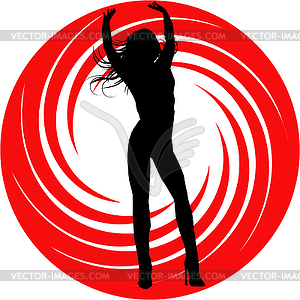 Girl silhouette on red swirl - royalty-free vector image