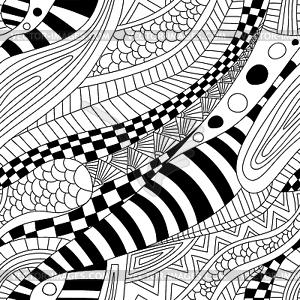 Abstract zentangle doodle waves seamless pattern - vector clipart