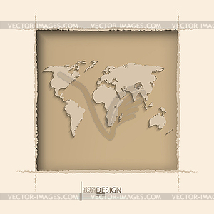 Abstract background with world map on red - - vector image