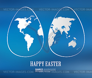 Два белых пасхальные яйца с глобальной структуры карте - иллюстрация в векторном формате