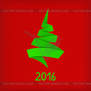 Стилизованный оригами елки на красном фоне - векторное изображение