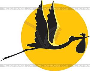 Flying stork with bundle - vector clipart