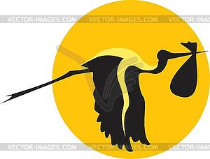 Flying stork with bundle - vector image