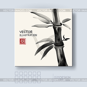 Traditional sumi-e background with bamboo - vector image