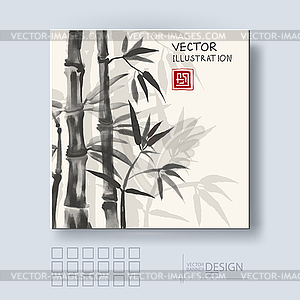 Traditional sumi-e background with bamboo - vector clip art