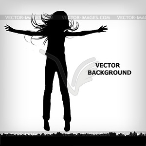 Abstract silhouette girl which jump background - vector image