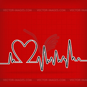 White Heart Beats Cardiogram on Red background - royalty-free vector clipart