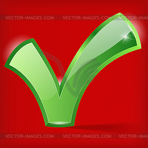 Green checkmark on red background - vector clip art