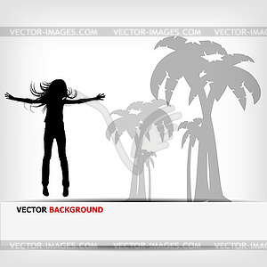 Abstract background jump girl silhouette - vector clip art