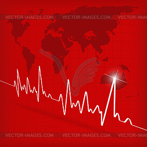Кардиограмма сердцебиения на красном фоне - векторный эскиз