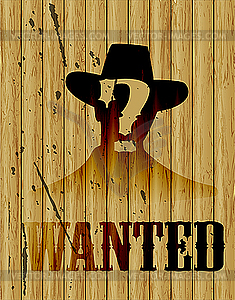 Wooden wall with inscription Wanted - vector image