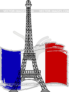 Эйфелева башня и флаг Франции - векторное изображение