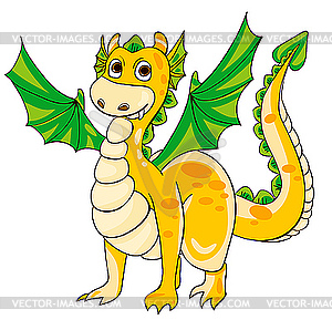 Golden Dragon with green wings - vector clipart / vector image