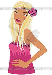 Blonde woman in pink with flower - vector image