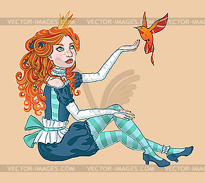 Little princess with bird - vector image