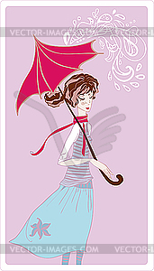 Girl in rain - vector image