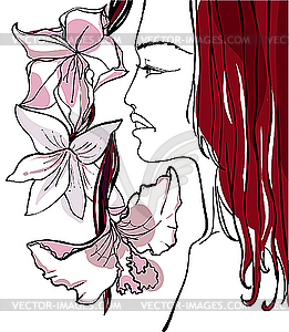 Beautiful woman with flowers - vector image